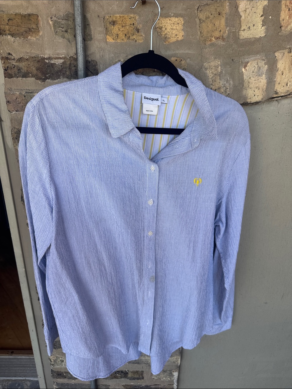 Desigual Light Blue & Yellow Stripe Accent Button-Down Shirt